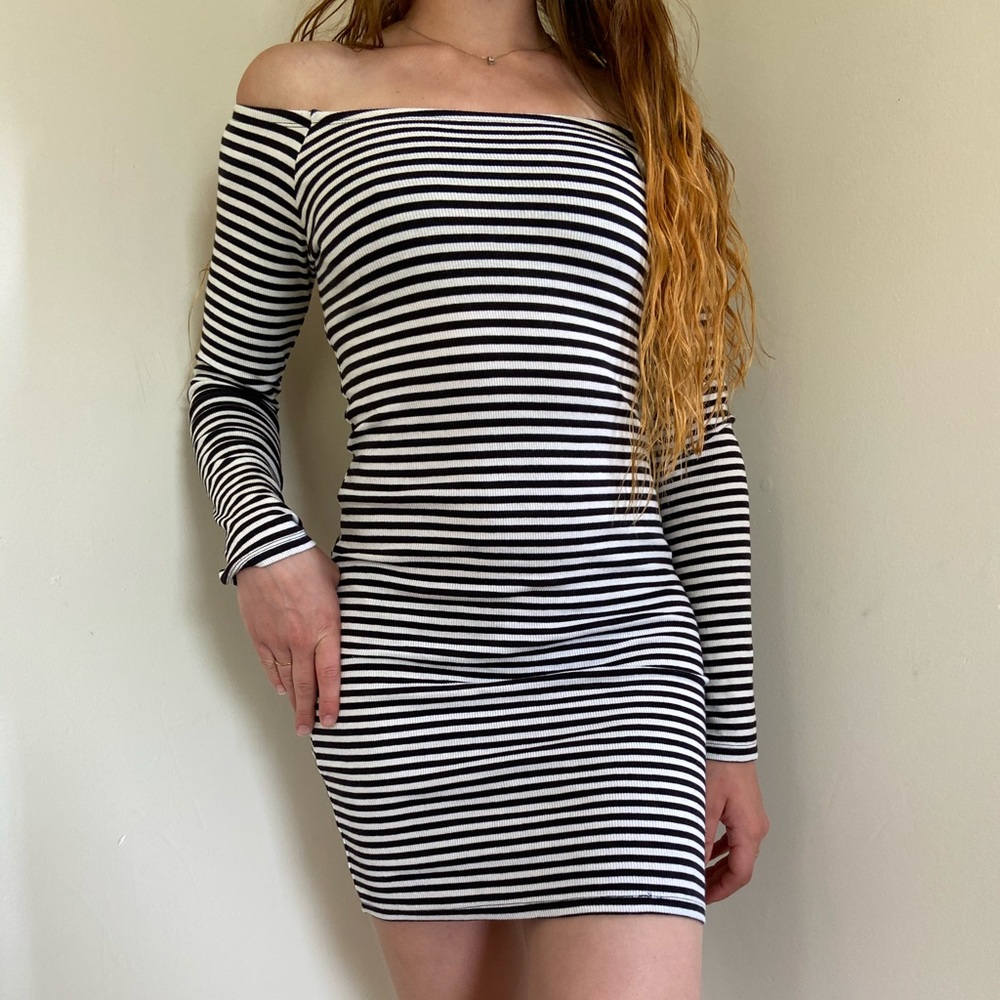 Black and white striped mini dress